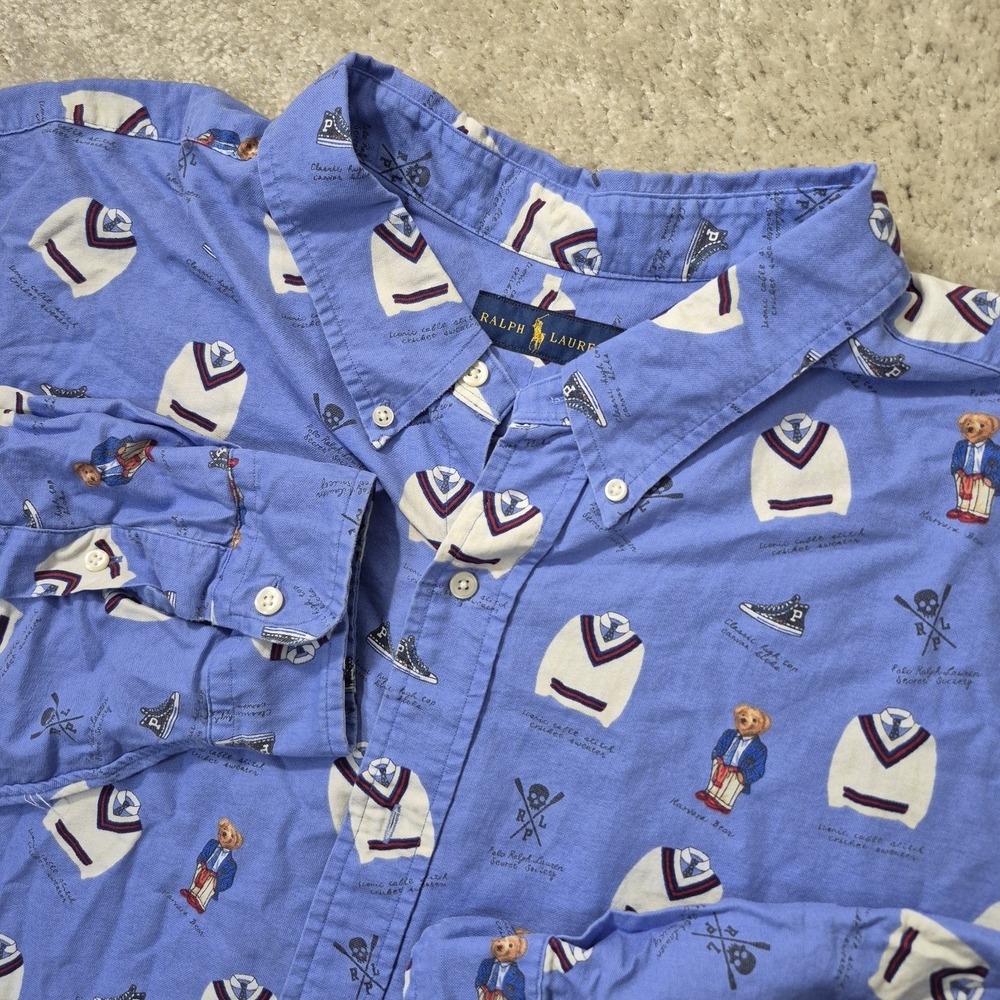 Polo Ralph Lauren Collegiate Oxford Shirt Mens 4XLT All Over Print Polo Bear New